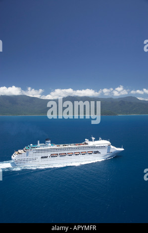 Regal Princess Cruise Ship near Cape Tribulation Great Barrier Reef North Queensland Australia aerial Stock Photo