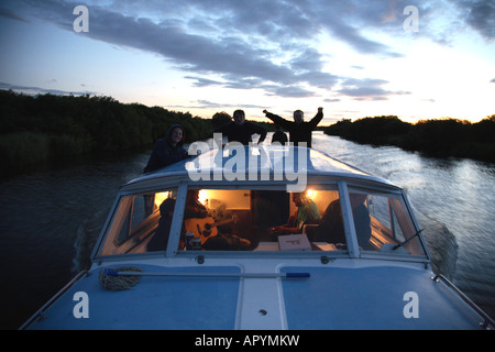 Stag Party enjoying a holiday on the Norfolk Broads, East Angia, England, UK Stock Photo