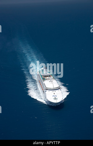 Regal Princess Cruise Ship near Cape Tribulation Great Barrier Reef North Queensland Australia aerial Stock Photo