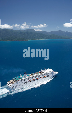 Regal Princess Cruise Ship near Cape Tribulation Great Barrier Reef North Queensland Australia aerial Stock Photo