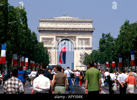 EU FR France Region Ile de France Paris 8 Arrondissement The famous Avenue des Champs Elysees and the Arc de Triomphe After the Stock Photo