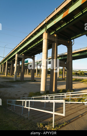 IOWA Bettendorf Stairway underneath interstate highway bridge Stock Photo