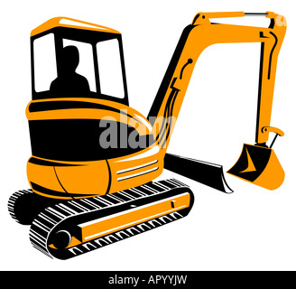 Mechanical digger isolated on white background Stock Photo