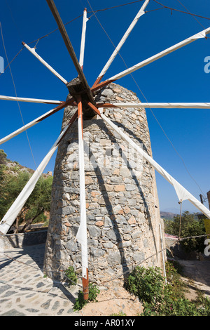 Windmill on the road between Heraklion and Agios Nikolaos, Lasithi Province, North East Coast, Crete, Greece Stock Photo