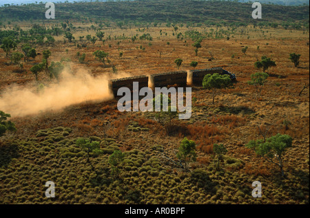 aerial view of cattle truck on dirt road, Kimberley, Western Australia, Australia Stock Photo