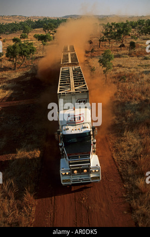 aerial view of cattle truck on dirt road, Kimberley, Australia Stock Photo