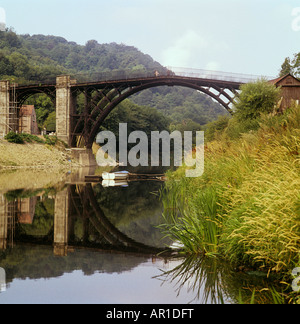 The Iron Bridge crosses the River Severn,at Ironbridge Gorge, village of Ironbridge, in Shropshire, England. First in the world. Stock Photo