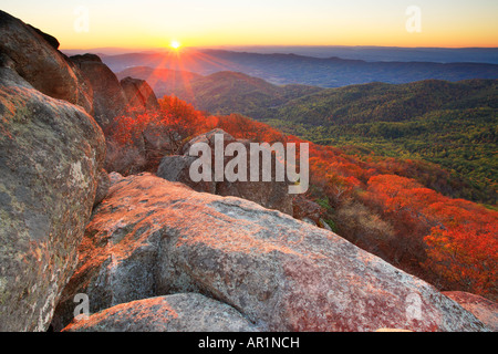 Sunset, Sharp Top Mountain, Peaks of Otter, Blue Ridge Parkway, Virginia, USA Stock Photo