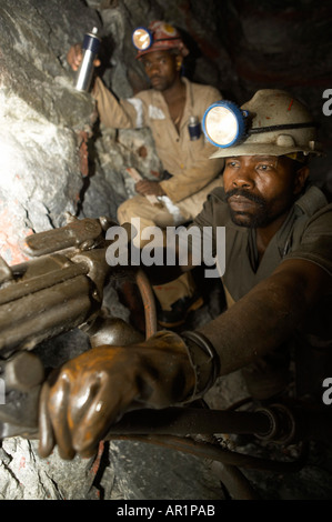 Goldmine drilling 3km underground, Gauteng, South Africa Stock Photo