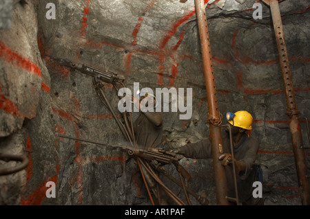 Goldmine drilling 3km underground, Gauteng, South Africa Stock Photo