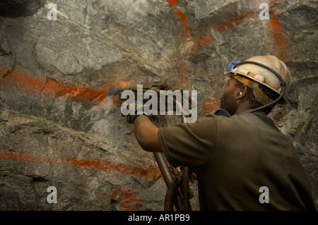 Goldmine drilling 3km underground, Gauteng, South Africa Stock Photo