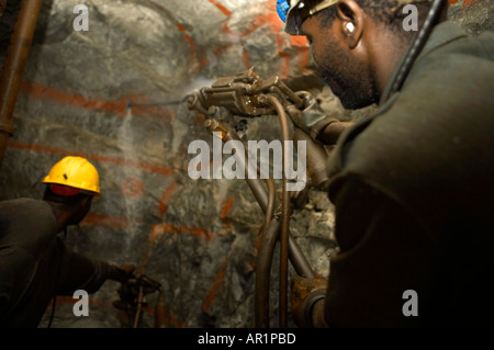 Goldmine drilling 3km underground, Gauteng, South Africa Stock Photo