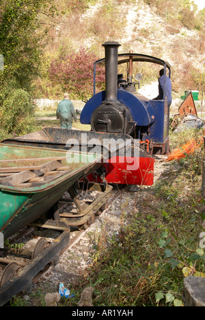 Industrial railway at the Amberley Working Museum near Chichester, West Sussex, England with Bagnall 0-4-0 saddle tank loco. Stock Photo