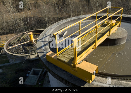 sedimentation tank and trickling filter in a wastewater treatment works Stock Photo