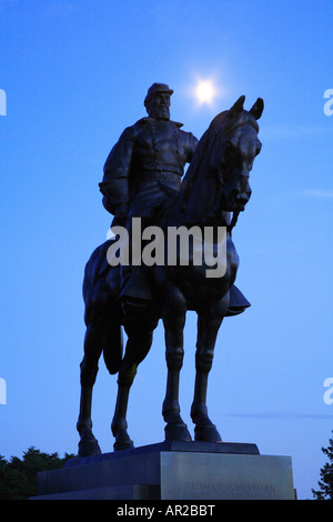 Full Moon and Statue of Stonewall Jackson, Manassas National Battlefield Park, Manassas, Virginia, USA Stock Photo