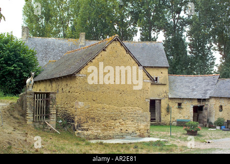 Houses built with earth, 'Le Bas Caharel' hamlet, Saint-Juvat, Brittany, France Stock Photo