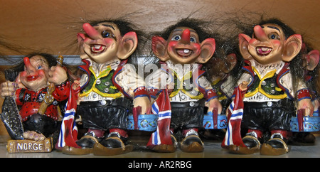 funny trolls in a Norwegian gift shop., Norway Stock Photo