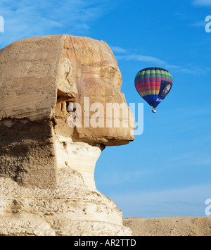 The Sphinx with hot air balloon Giza Cairo Egypt North Africa Stock Photo