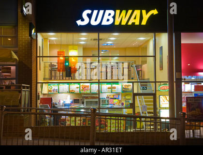 Subway food restaurant at night in Bury St Edmunds, UK Stock Photo