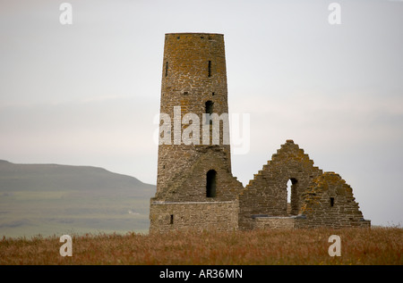 The 12th century St Magnus kirk and tower 14 9m high Egilsay Island Orkney Scotland UK Stock Photo