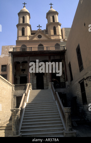 Al-Muallaka , 'The Hanging Church' located in the Coptic quarter of Cairo c.3CE. The nave is built over the passage. Stock Photo