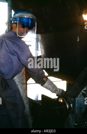 Dubai UAE Jebel Ali Steel Furnace Man Wearing Protective Gear Stock Photo