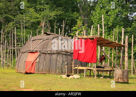 1600's Native American Settlement, Virginia’s Explore Park, Blue Ridge Parkway, Roanoke, Virginia, USA Stock Photo