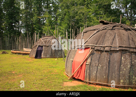 1600's Native American Settlement, Virginia’s Explore Park, Blue Ridge Parkway, Roanoke, Virginia, USA Stock Photo