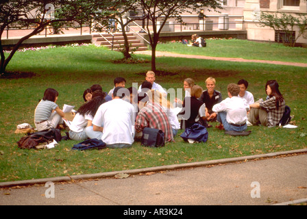 Students age 20 having class on the mall at Columbia University. New York New York USA Stock Photo