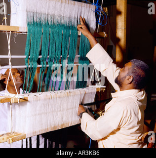 Makkah Saudi Arabia Kiswa Factory Man At Loom Stock Photo