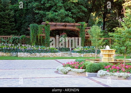 Brick arbor in garden Stock Photo - Alamy