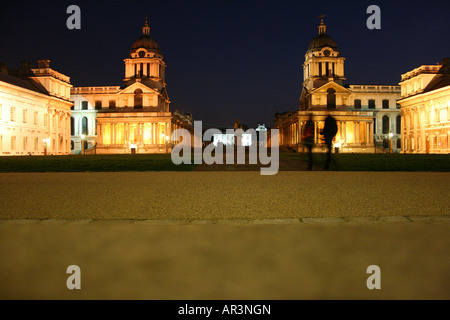 The Royal Naval College from the river towards the Observatory, Greenwich, London Stock Photo