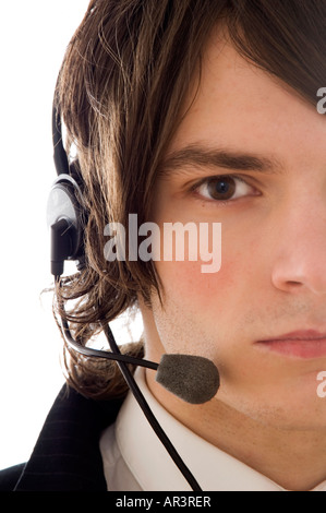 man with telephone headset Stock Photo