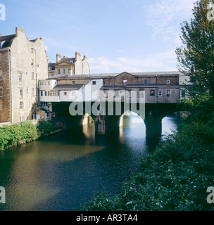 Pulteney Bridge across the River Avon in City of Bath viewed from the North Stock Photo