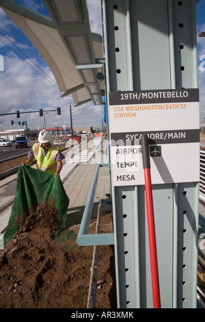 Light rail transit system under construction in Phoenix Stock Photo