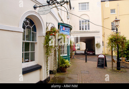 Former White Swan coaching inn Monmouth Wales UK EU dating from early 19th century and redeveloped for retail and commerce Stock Photo