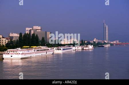 River boats on Danube Vienna Austria Stock Photo