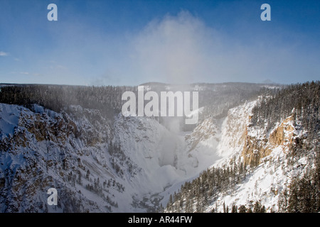 Yellowstone National Park Lower Falls Canyon in winter snow Stock Photo