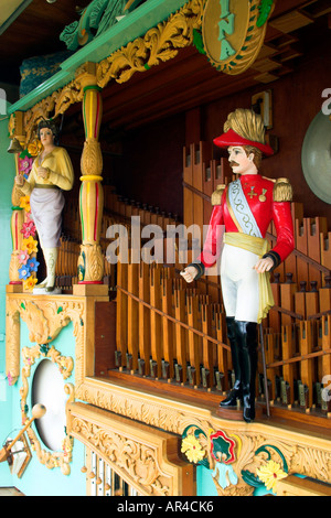 A mechanical steam powered music organ that plays the traditional sheet holed music Stock Photo