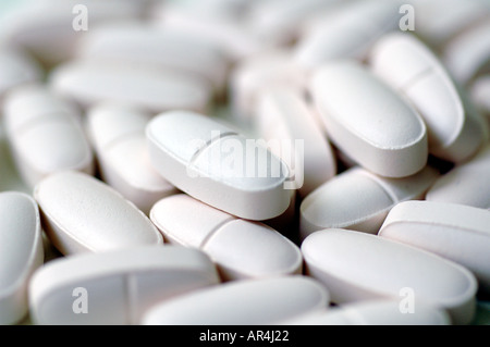 Stack of medicinal tablets or pills Stock Photo