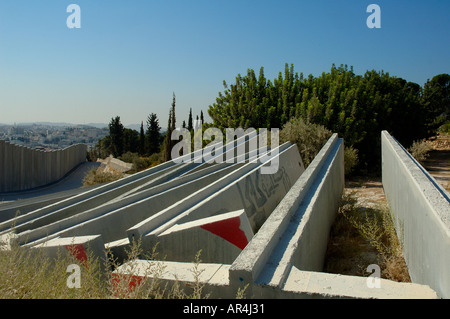 Stack of concrete slabs for the West bank separation barrier built by Israel in the Palestinian village of Abu Dis in East Jerusalem Stock Photo