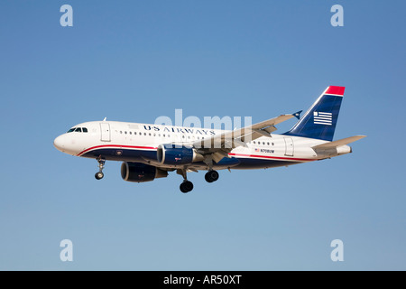 An Airbus A319 of US Airways on final approach Stock Photo