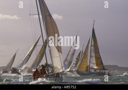 Racing yachts at Cowes Sailing Regatta, 1980s UK. Isle of Wight Hampshire, England 1985 HOMER SYKES Stock Photo