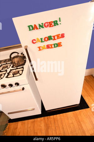 Refridgerator with letters spelling danger keep out Stock Photo