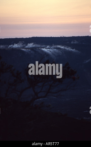 Fumaroles on the edge of Kilauea Caldera at sunrise Stock Photo