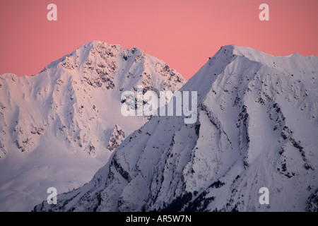 Alpenglow on the mountains of the Resurrection Peninsula Seward Alaska Stock Photo