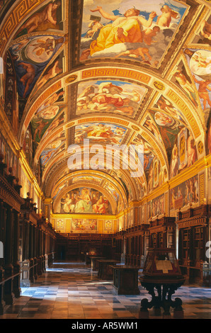 Library inside the monastery, Monasterio de El Escorial, Province Madrid, Spain