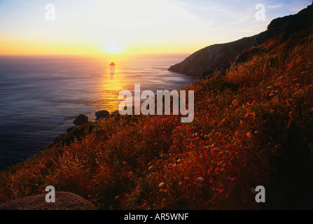 Sunset at Cabo Finisterre, Province La Coruna, Galicia, Spain Stock Photo