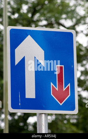 Priority over oncoming vehicles road sign Stock Photo