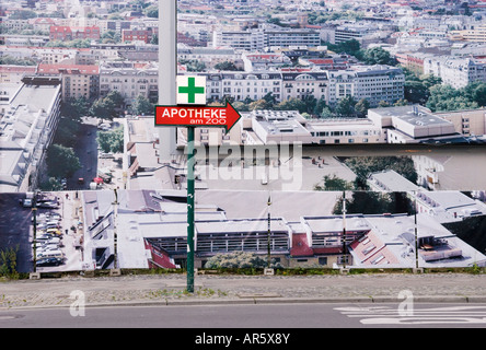 Pharmacy direction sign near Bahnhof Zoo Railway Station, Berlin Germany Stock Photo